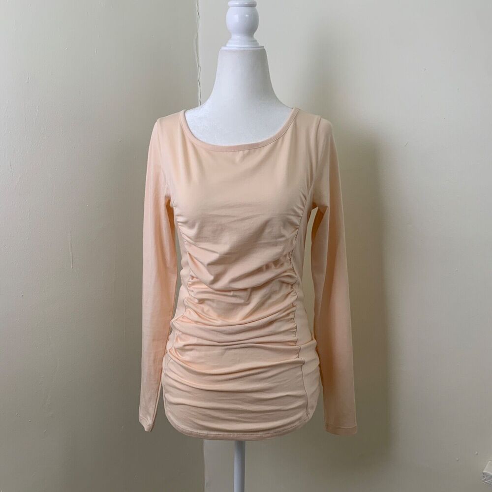 Sundance Long Sleeve Ruched Top Tee Pink XS Cotton Balletcore Romantic
